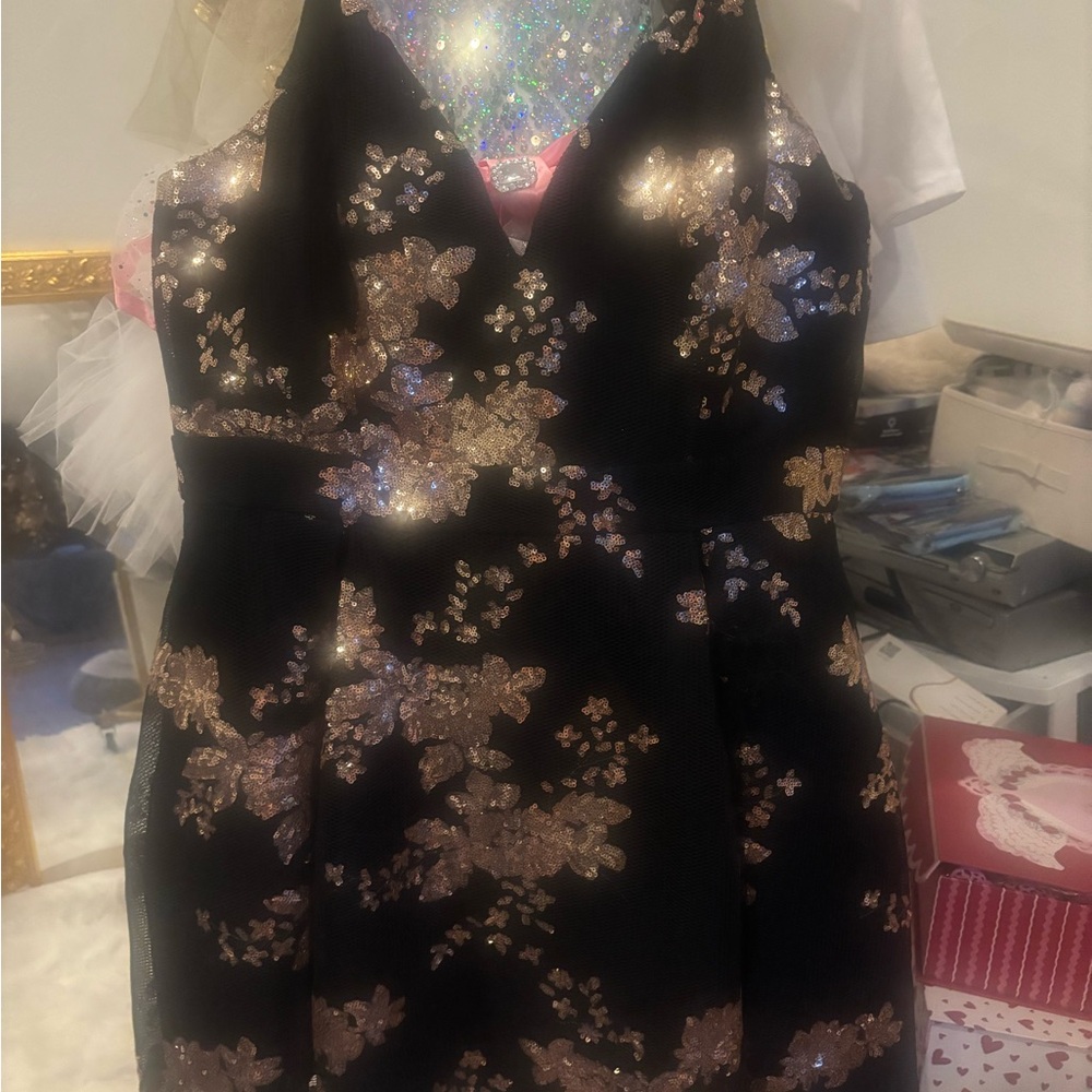 Fashion Nova Black Dress with Gold Floral Accents